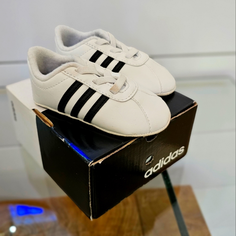Adidas Baby Toddler Unisex VL Court 2.0 Crib Shoes White/Black Size 3K Infant